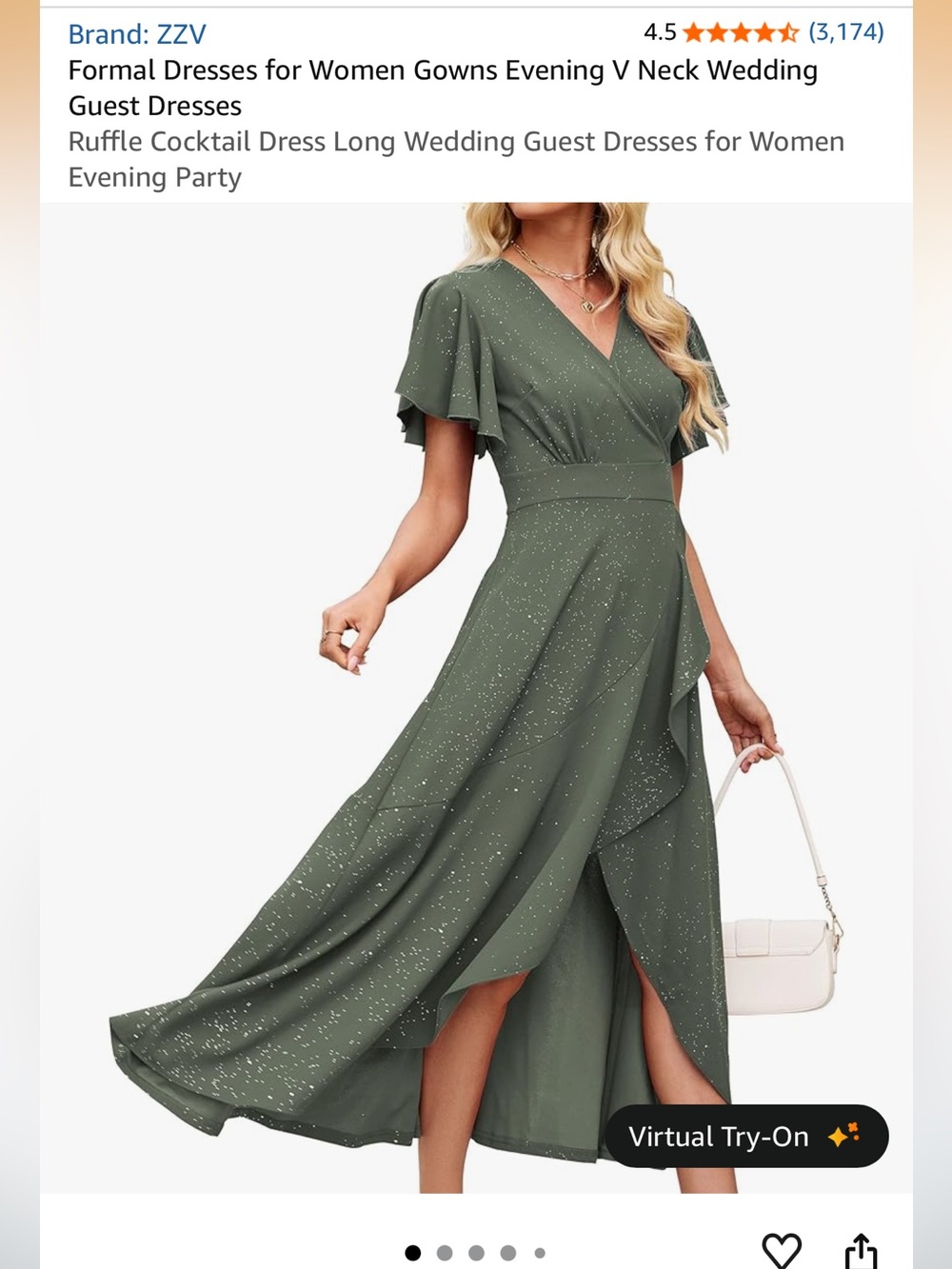 Women's Olive Green Ruffle Wrap Maxi High Low Dress Size L